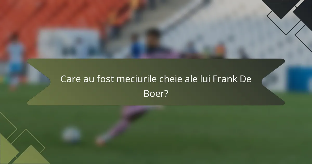 Care au fost meciurile cheie ale lui Frank De Boer?